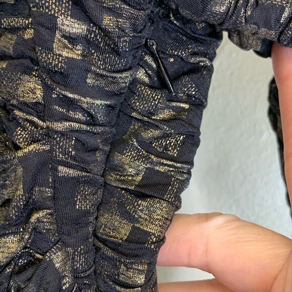 T-Bags Los Angeles Gold Black Long Sleeve Ruched Wiggle Dress - Picture 4 of 7